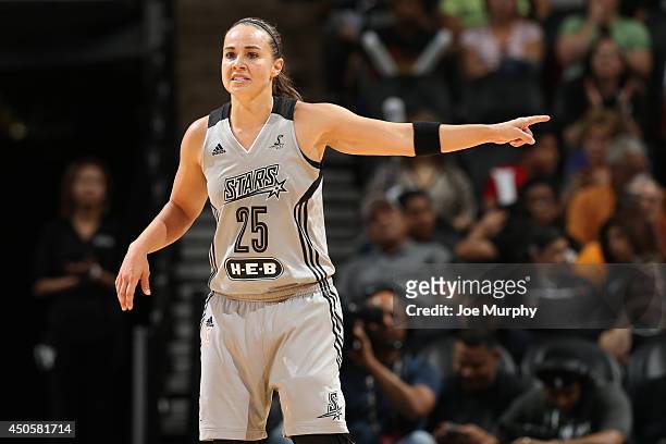 Becky Hammon of the San Antonio Stars during a game against the Seattle Storm at AT&T Center on June 13, 2014 in San Antonio, Texas. NOTE TO USER:...