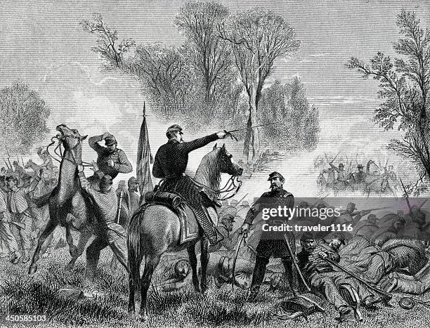 civil war - the battle of bull run - manassas stock illustrations