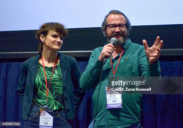 Director Cara Connolly and director Martin Clark speak onstage at the Shorts Program 1 during the 2014 Los Angeles Film Festival at Regal Cinemas...