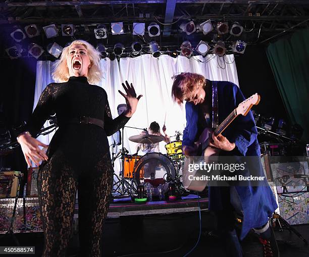 Hannah Hooper and Christian Zucconi of Grouplove perform during the StubHub's Next Stage Concert Series Featuring Grouplove benefiting The Mr....