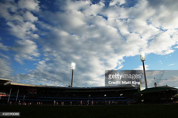 General view of play during the round 13 AFL match between the Sydney Swans and the Port Adelaide Power at Sydney Cricket Ground on June 14, 2014 in...