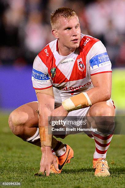 Mike Cooper of the Dragons shows his dejection during the round 14 NRL match between the Penrith Panthers and the St George Illawarra Dragons at...