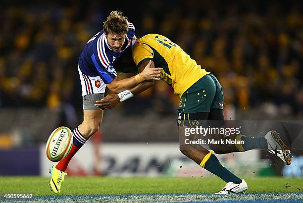 Maxime Medard of France is tackled by Tevita Kuridrani of the Wallabiesduring the second International Test Match between the Australian Wallabies...