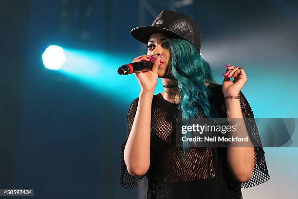 Amira McCarthy of Neon Jungle performs at The Isle of Wight Festival as Seaclose Park on June 14, 2014 in Newport, Isle of Wight.