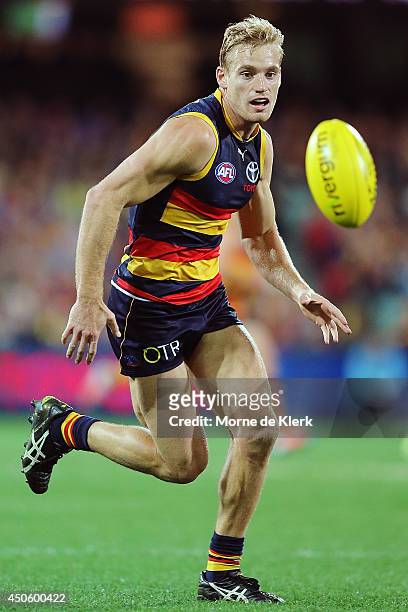 Sam Kerridge of the Crows wins the ball during the round 13 AFL match between the Adelaide Crows and the North Melbourne Kangaroos at Adelaide Oval...