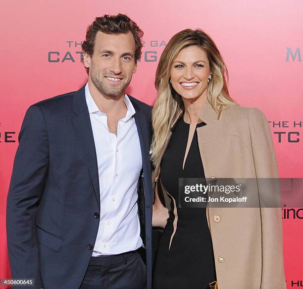 Professional hockey player Jarret Stoll and sportscaster Erin Andrews arrive at the Los Angeles Premiere "The Hunger Games: Catching Fire" at Nokia...