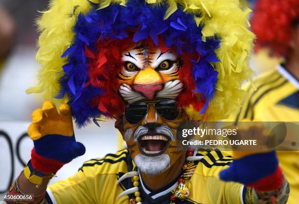 Colombian supporter waits for the start of a Group C football match between Colombia and Greece at the Mineirao Arena in Belo Horizonte during the...