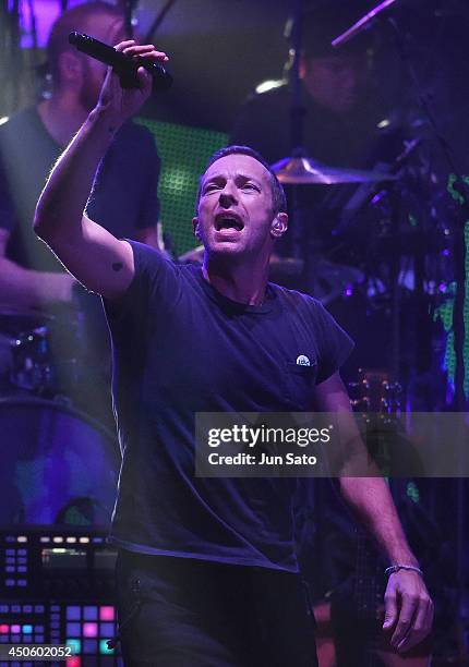 Chris Martin of Coldplay performs on stage during MTV Video Music Awards Japan 2014 at Maihama Amphitheater on June 14, 2014 in Urayasu, Japan.