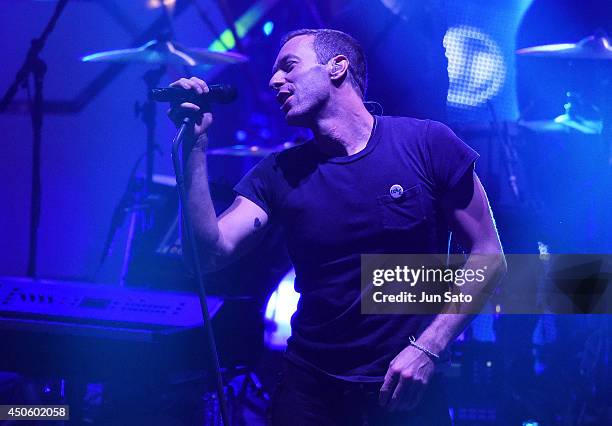 Chris Martin of Coldplay performs on stage during MTV Video Music Awards Japan 2014 at Maihama Amphitheater on June 14, 2014 in Urayasu, Japan.