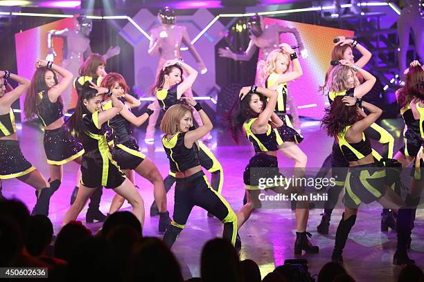 Japanese pop group E-girls perform onstage during MTV Video Music Awards Japan 2014 at Maihama Amphitheater on June 14, 2014 in Urayasu, Japan.