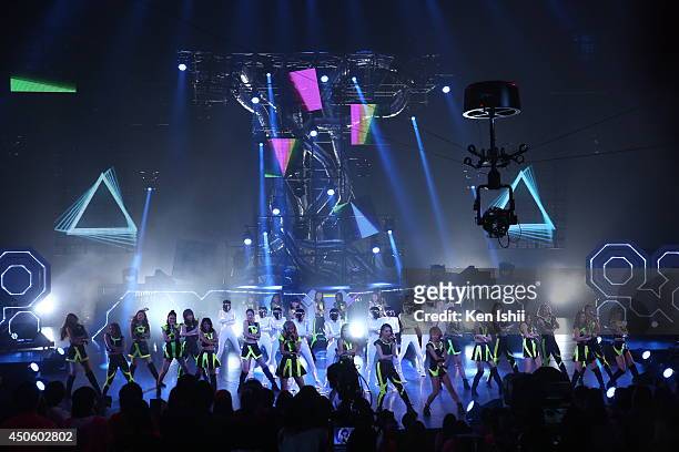 Japanese pop group E-girls perform onstage during MTV Video Music Awards Japan 2014 at Maihama Amphitheater on June 14, 2014 in Urayasu, Japan.