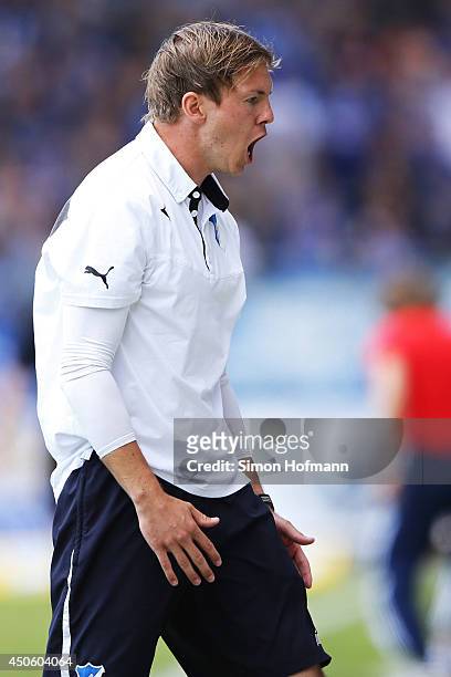 Head coach Julian Nagelsmann of Hoffenheim reacts during the A Juniors Bundesliga Semi Final between 1899 Hoffenheim and FC Schalke 04 at Dietmar...