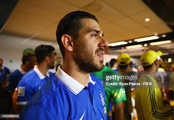 Konstantinos Katsouranis of Greece prepares to enter the pitch during the 2014 FIFA World Cup Brazil Group C match between Colombia and Greece at...