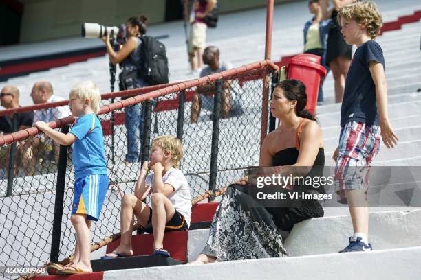 Gertrude Kuyt wife of Dirk Kuyt of Holland with kids during a training session of The Netherlands on June 14, 2014 at Estadio da Gavea in Rio de...