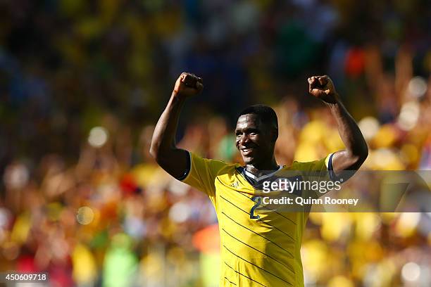 Cristian Zapata of Colombia celebrates after defeating Greece 3-0 during the 2014 FIFA World Cup Brazil Group C match between Colombia and Greece at...