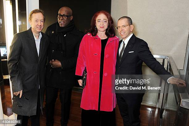 Geordie Greig, Charles Aboah, Camilla Lowther and Jonathan Newhouse attend the private view of Isabella Blow: Fashion Galore!, a new Somerset House...