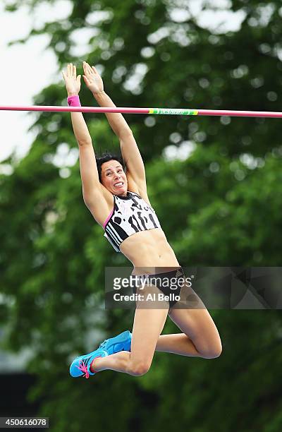 Jennifer Suhr of the USA competes in the pole vault during the Adidas Grand Prix at Icahn Stadium on Randalls Island on June 14, 2014 in New York...