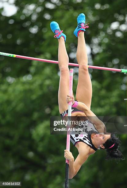 Jennifer Suhr of the USA competes in the pole vault during the Adidas Grand Prix at Icahn Stadium on Randalls Island on June 14, 2014 in New York...