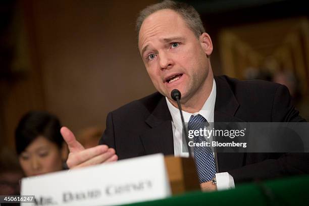 David Cotney, commissioner of banks with the Massachusetts Division of Banks, speaks during a Senate Banking Subcommittee hearing on virtual currency...