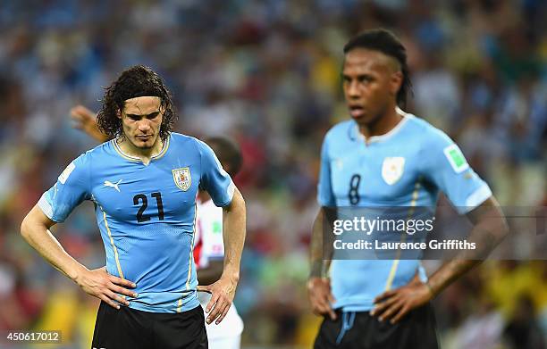 Dejected Edinson Cavani of Uruguay looks down during the 2014 FIFA World Cup Brazil Group D match between Uruguay and Costa Rica at Castelao on June...