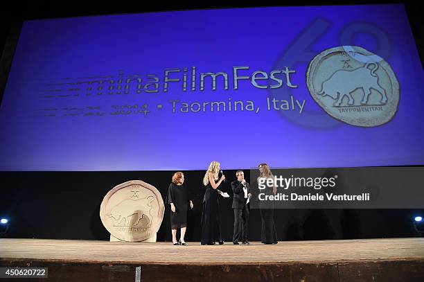 Tiziana Rocca, Mario Sesti and Margareth Made attend the 60th Taormina Film Fest on June 14, 2014 in Taormina, Italy.