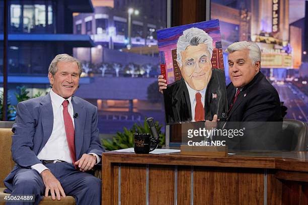 Episode 4570 -- Pictured: Former President George W. Bush during an interview with host Jay Leno on November 19, 2013 --