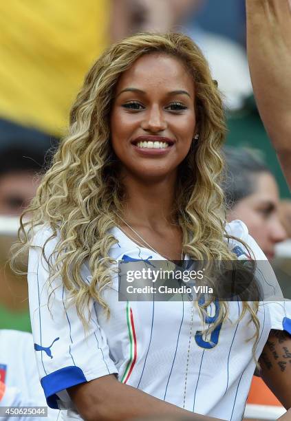 Fanny Neguesha, fiancee of Mario Balotelli of Italy, looks on in the crowd during the 2014 FIFA World Cup Brazil Group D match between England and...