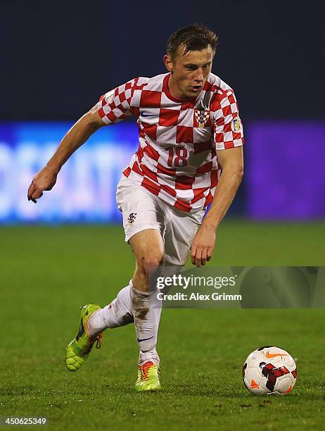 Ivica Olic of Croatia controles the ball during the FIFA 2014 World Cup Qualifier play-off second leg match between Croatia and Iceland at Maksimir...