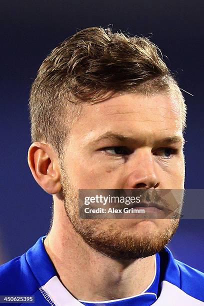 Aron Gunnarsson of Iceland prior to the FIFA 2014 World Cup Qualifier play-off second leg match between Croatia and Iceland at Maksimir Stadium on...