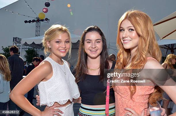 Actors Olivia Holt and Katherine McNamara attend the after party for the premiere of "Earth to Echo" during the 2014 Los Angeles Film Festival at...