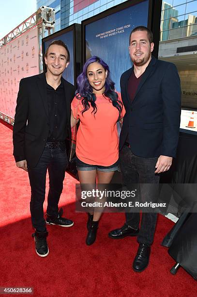 Minecraft gamer personalities Jerome "ASF" Aceti, Tiffany "Cupquake" and Ryan "xRpMx13" McNulty attend the premiere of "Earth to Echo" during the...