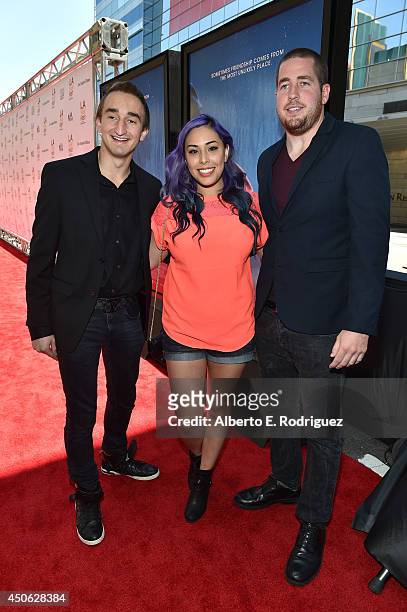 Minecraft gamer personalities Jerome "ASF" Aceti, Tiffany "Cupquake" and Ryan "xRpMx13" McNulty attend the premiere of "Earth to Echo" during the...