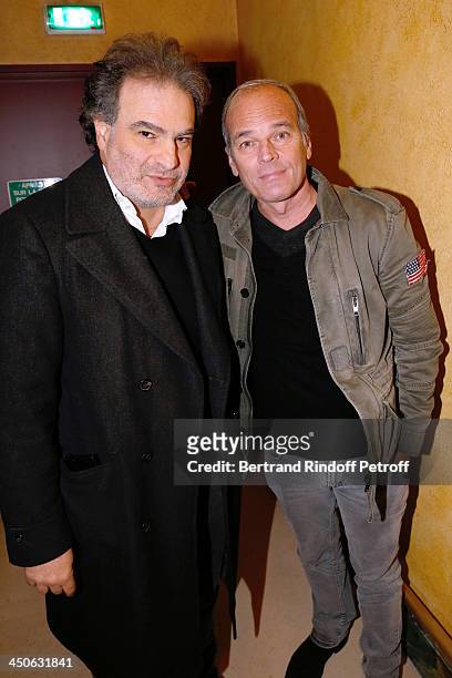 Humorists Raphael Mezrahi and Laurent Baffie attend 'Les Puits du Desert' Charity Gala at Cercle des Armees on November 19, 2013 in Paris, France.