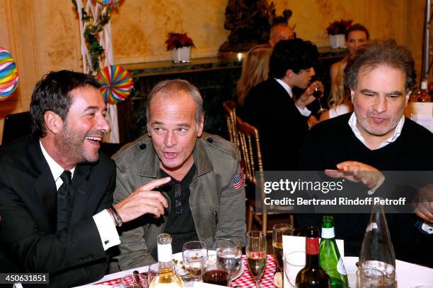 Presenter Bernard Montiel, humorists Laurent Baffie and Raphael Mezrahi attend 'Les Puits du Desert' Charity Gala at Cercle des Armees on November...