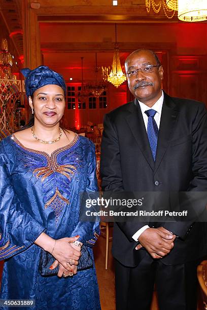 Ambassador of Niger Abderahamane Assane Mayaki with his wife attend 'Les Puits du Desert' Charity Gala at Cercle des Armees on November 19, 2013 in...