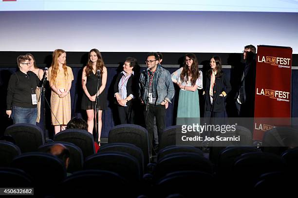Cast and crew speak onstage at the premiere of "Uncertain Terms" during the 2014 Los Angeles Film Festival at Regal Cinemas L.A. Live on June 14,...