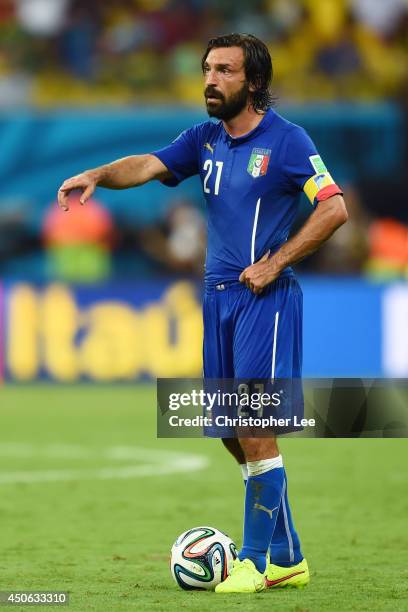 Andrea Pirlo in action during the 2014 FIFA World Cup Brazil Group D match between England and Italy at Arena Amazonia on June 14, 2014 in Manaus,...