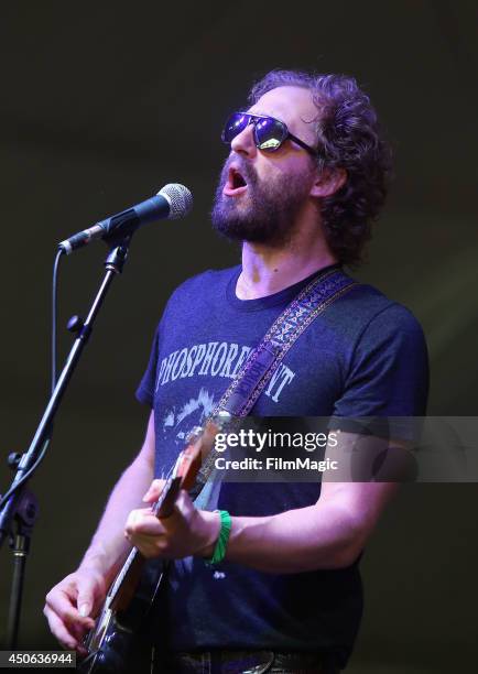 Musician Matthew Houck of Phosphorescent poses backstage at This Tent during day 3 of the 2014 Bonnaroo Arts And Music Festival on June 14, 2014 in...