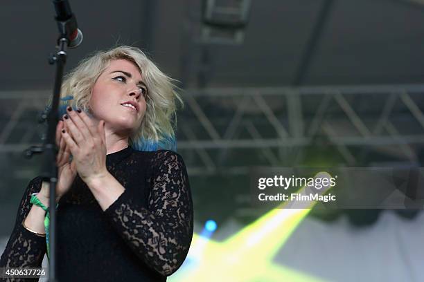 Hannah Hooper of Grouplove performs onstage at That Tent during day 3 of the 2014 Bonnaroo Arts And Music Festival on June 14, 2014 in Manchester,...