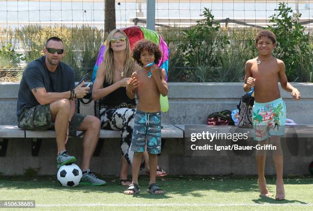 June 21: Heidi Klum and Martin Kristen with her children Leni Samuel, Henry Samuel, Johan Samuel and Lou Samuel are seen on June 21, 2013 in New York...