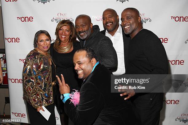 Cathy Hughes, guest, Roland Martin, BeBe Winans, Marvin Winans and Carvin Winans attend TV One's One Christmas Holiday Variety Special on November...