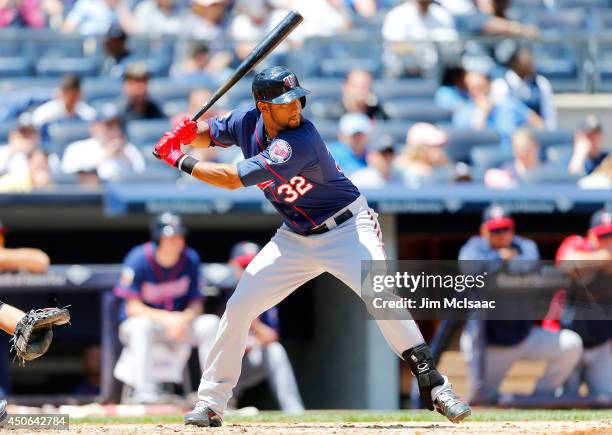 Aaron Hicks of the Minnesota Twins in action against the New York Yankees at Yankee Stadium on May 31, 2014 in the Bronx borough of New York City....