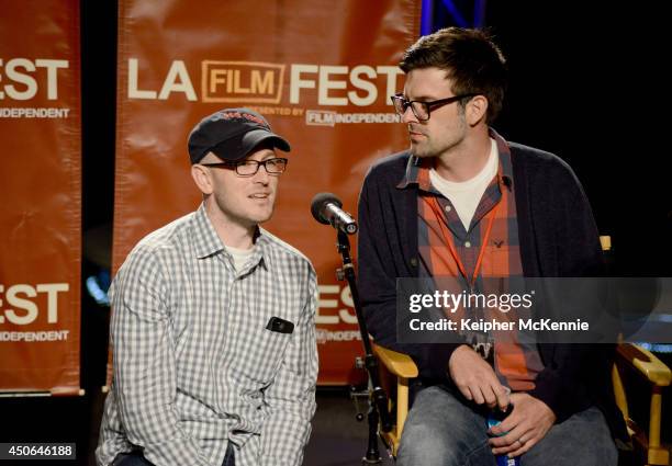 Writer/director Dave LaMattina and director Chad Walker speak onstage at the premiere of "I Am Big Bird" during the 2014 Los Angeles Film Festival at...