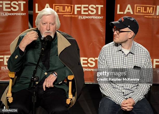 Dcumentary subject Caroll Spinney and writer/director Dave LaMattina speak onstage at the premiere of "I Am Big Bird" during the 2014 Los Angeles...