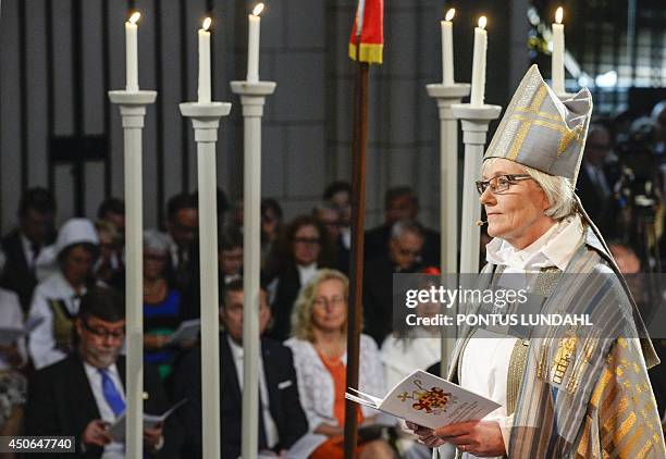 New archbishop of the Church of Sweden Antje Jackelen attends her installation mass at the Uppsala Cathedral, on June 15, 2014. The Lutheran Church...