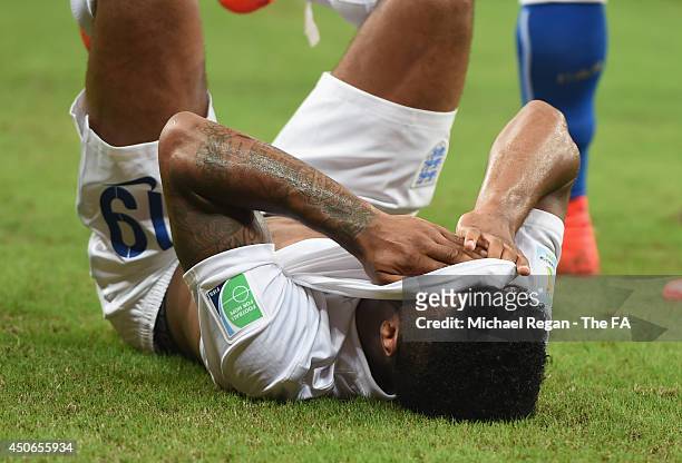 Raheem Sterling of England looks dejected during the 2014 FIFA World Cup Brazil Group D match between England and Italy at Arena Amazonia on June 14,...