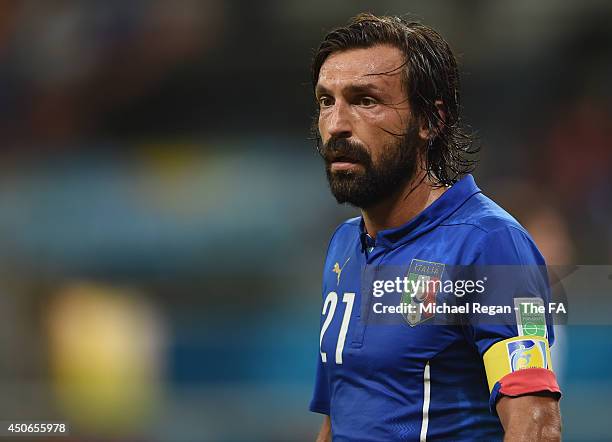 Andrea Pirlo of Italy in action during the 2014 FIFA World Cup Brazil Group D match between England and Italy at Arena Amazonia on June 14, 2014 in...