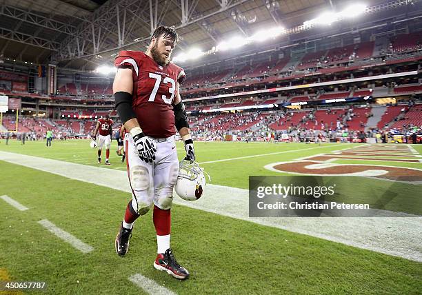 Tackle Eric Winston of the Arizona Cardinals walks off the field following the NFL game against the Seattle Seahawks at the University of Phoenix...