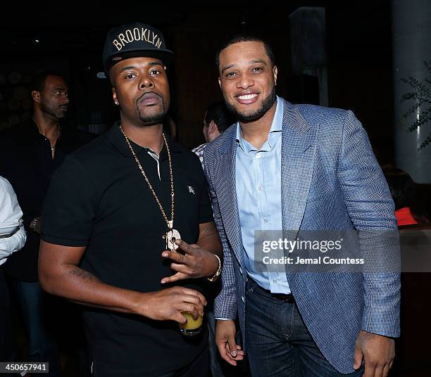 Rapper Memphis Bleek and New York Yankee Robinson Cano attend the Baron Tequila Launch Party at Butter Restaurant on November 19, 2013 in New York...