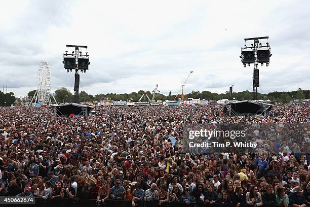 View of the crowd during Day 3 at The Isle of Wight Festival at Seaclose Park on June 15, 2014 in Newport, Isle of Wight.